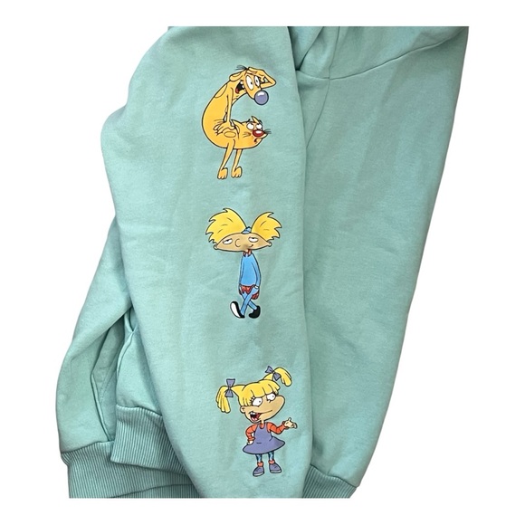Nickelodeon 90's Retro Hoodie Mint Green Hey Arnold Cat Dog Rugrats Small - Picture 6 of 10